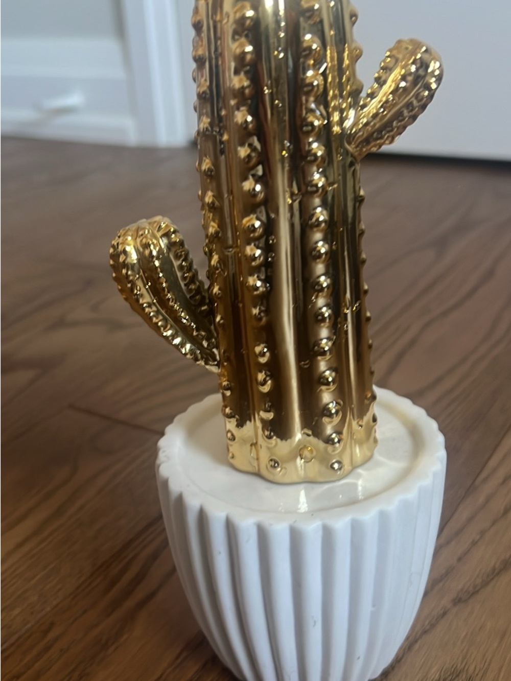 Gold Cactus Decorative Accent in White Planter